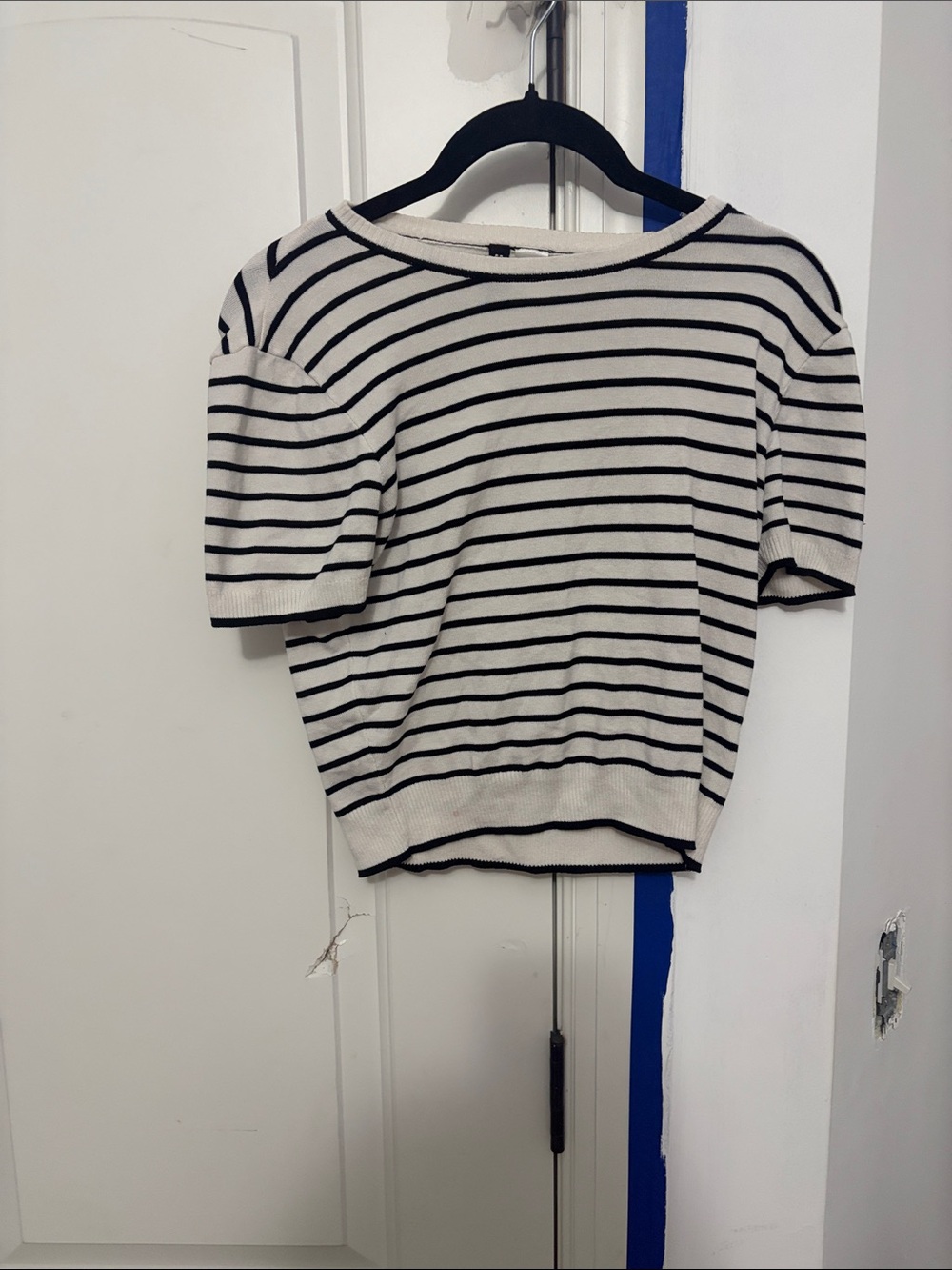 Divided Black & White Striped Short Sleeve Top